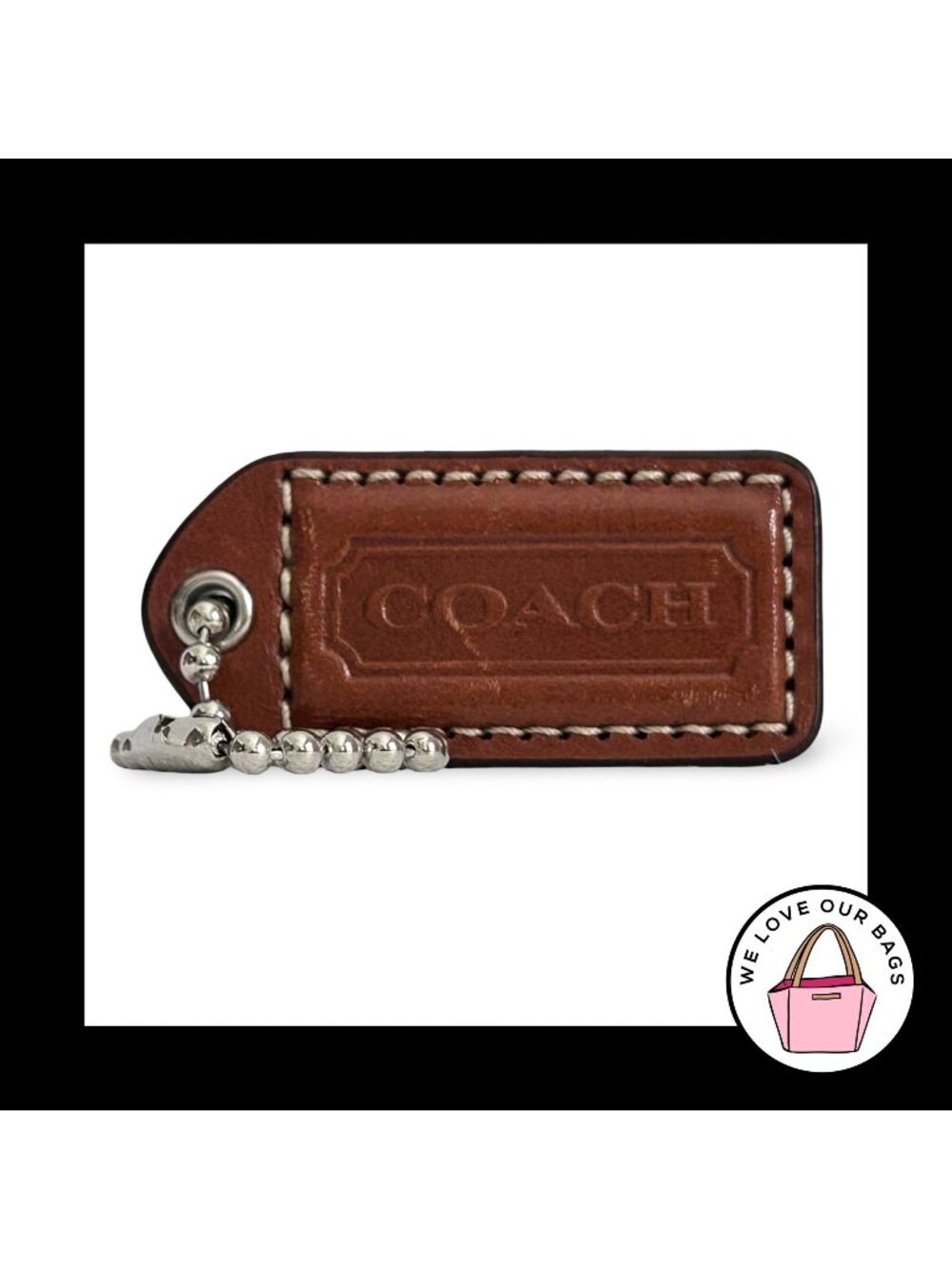 COACH Y2K VINTAGE Hang Tag 2" Whiskey Brown Leather Bag Charm Keychain Fob